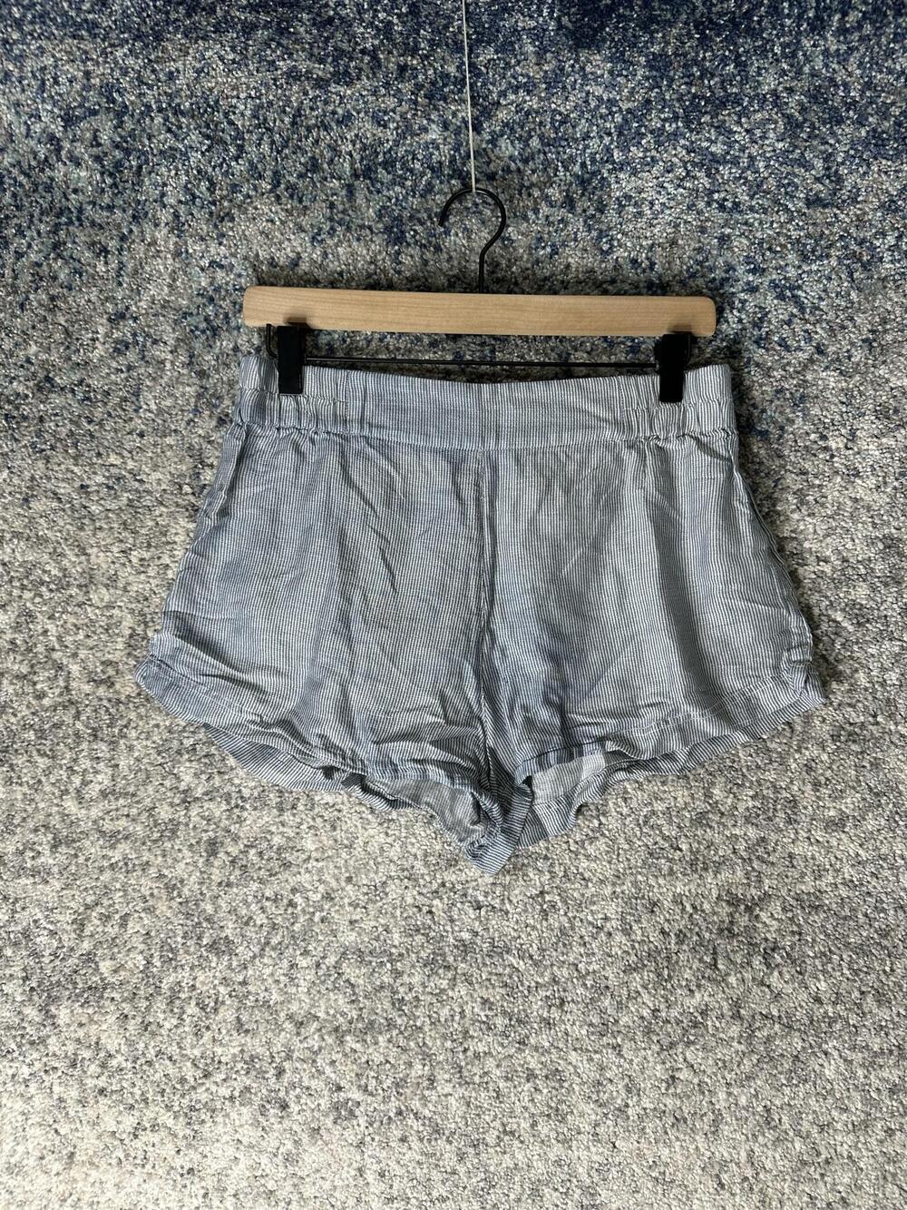 Lunya Sleep Shorts Womens Small Gray Striped Silk Cotton Linen Pajama Lounge